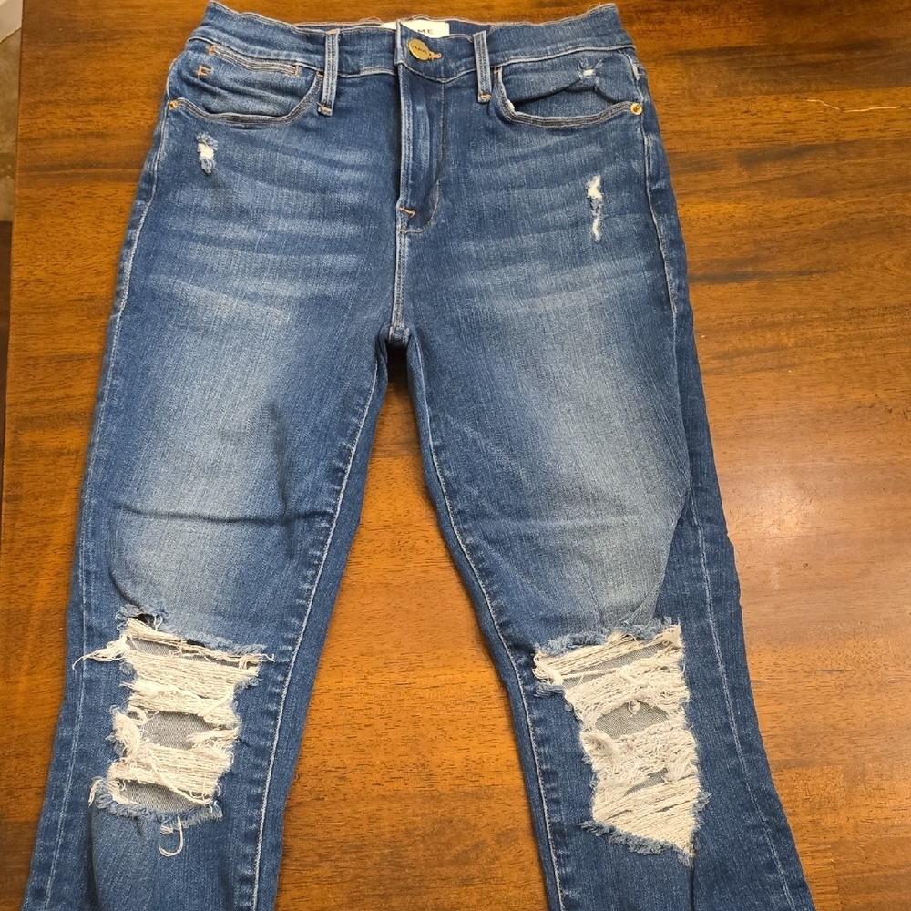 Frame Denim Distressed Skinny Jeans 26